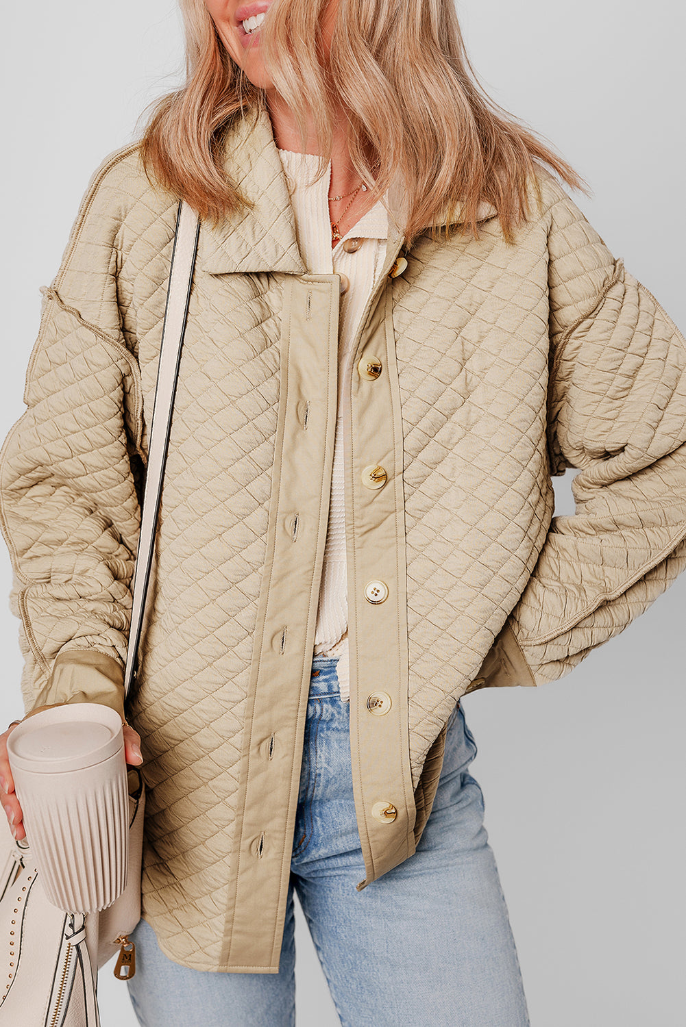 Quilted Button-Down Oversized Jacket