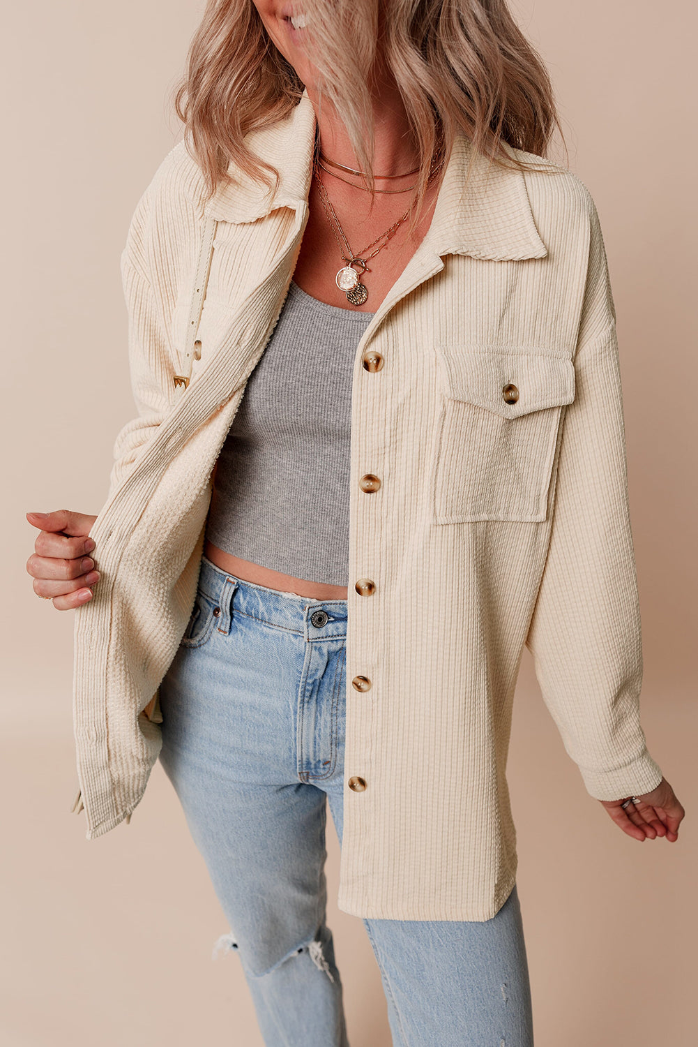 Lightweight Textured Button - Up Shirt Jacket