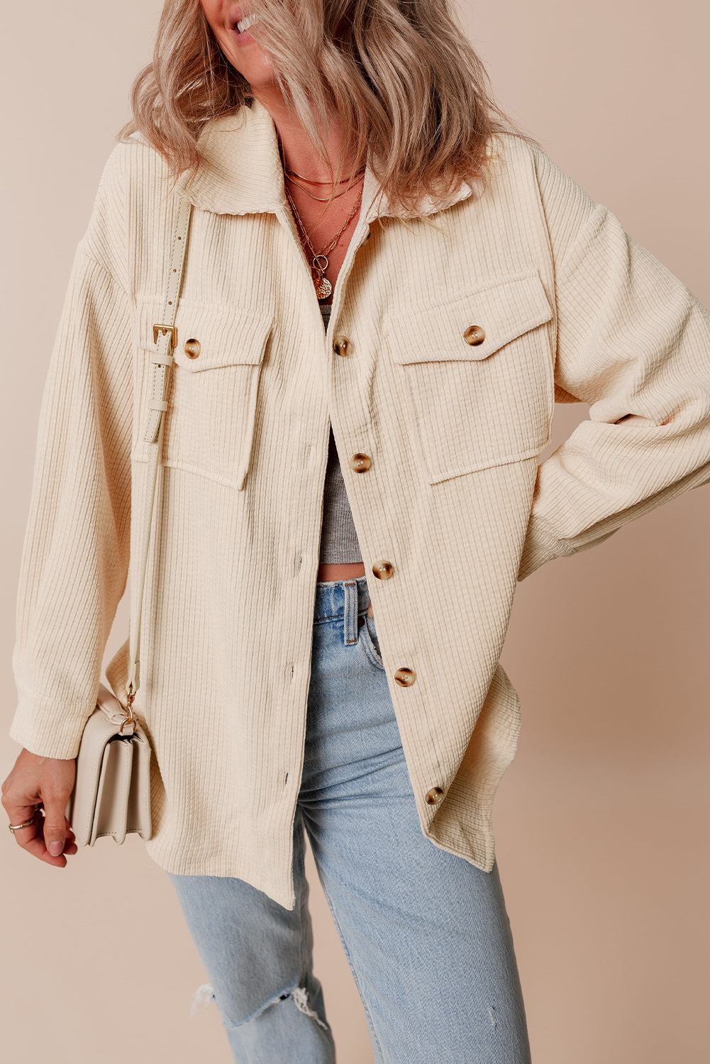 Lightweight Textured Button - Up Shirt Jacket