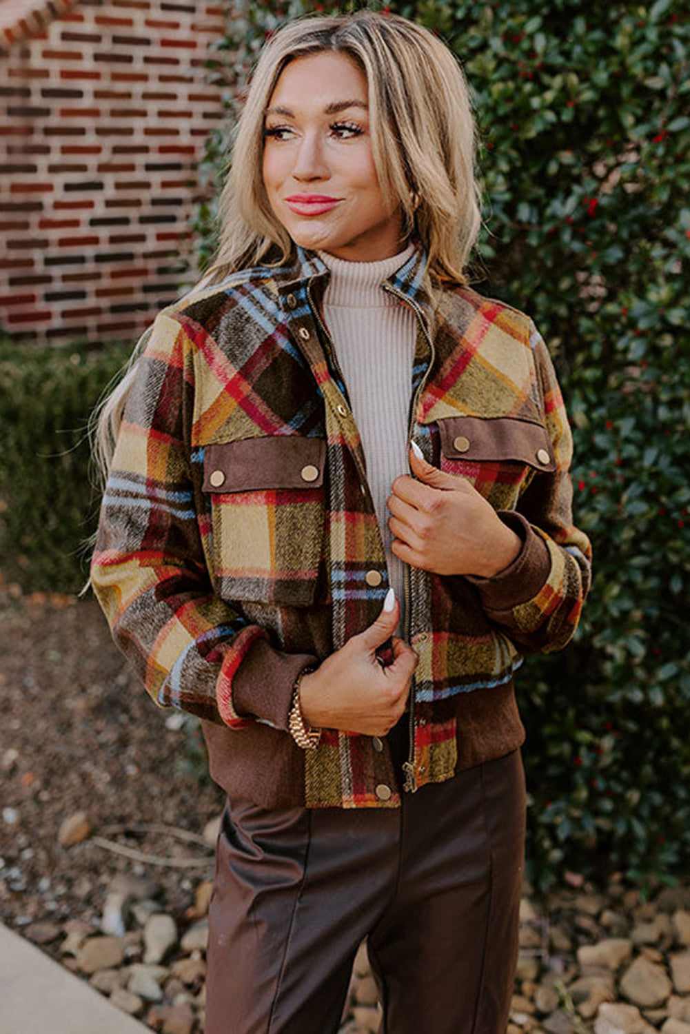 Plaid Button-Up Bomber Jacket
