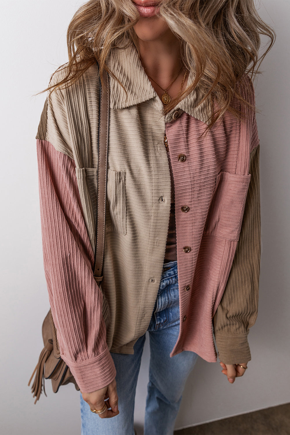 Color Block Oversized Button-Down jacket