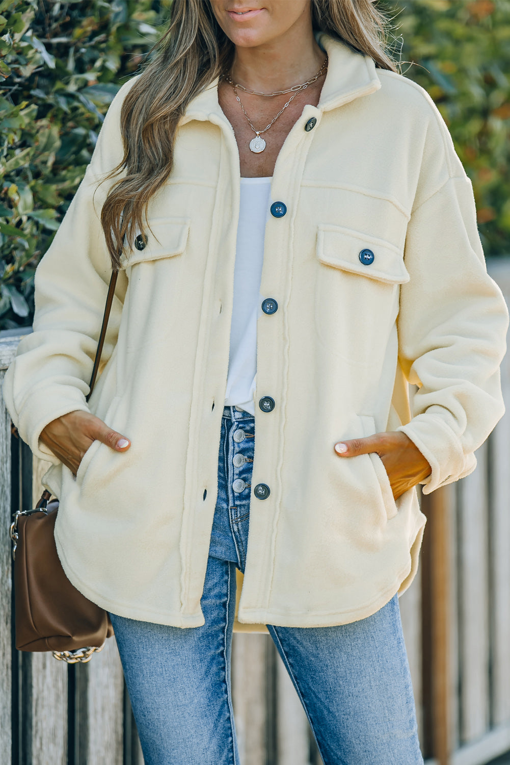 Chic Button-Up Wool-Blend Jacket with Front Pockets