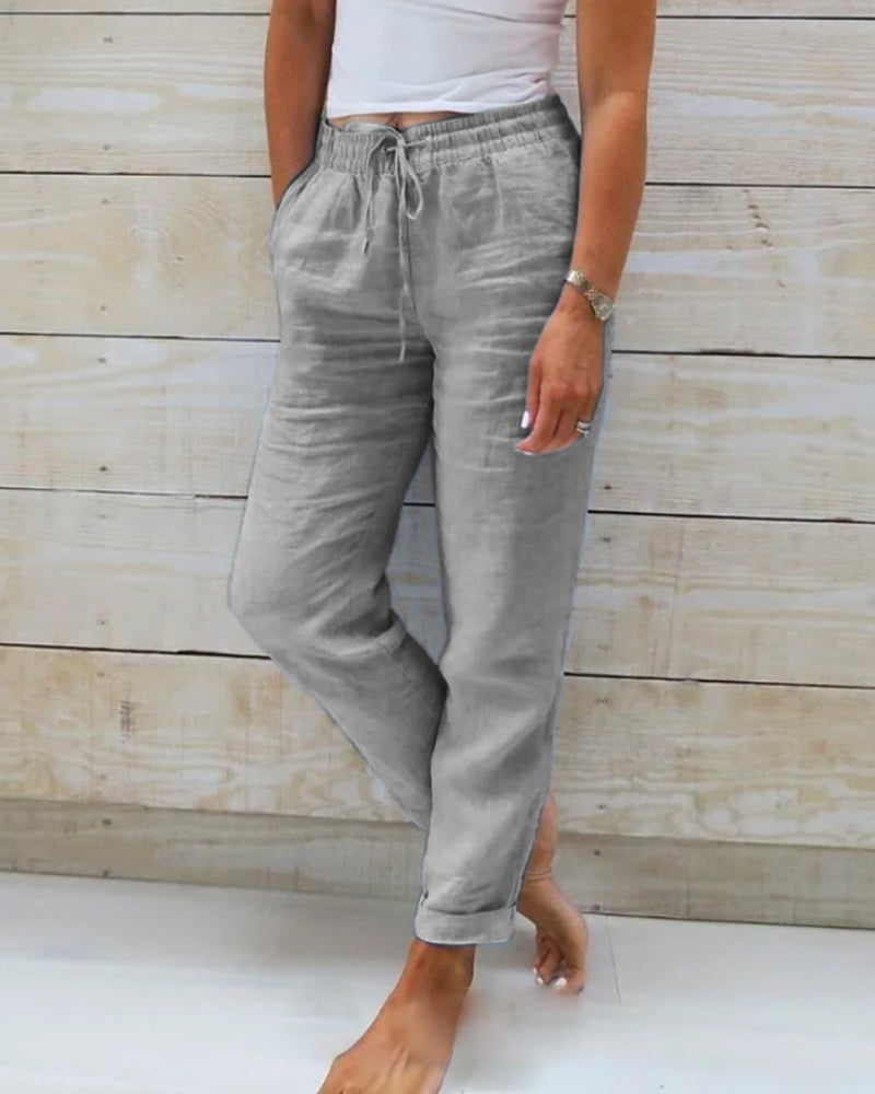 Woman wearing Mia | Women's Relaxed Pants | Casual Relaxed Pants, featuring a comfortable fit, adjustable waistband, and a versatile casual design perfect for everyday wear.
