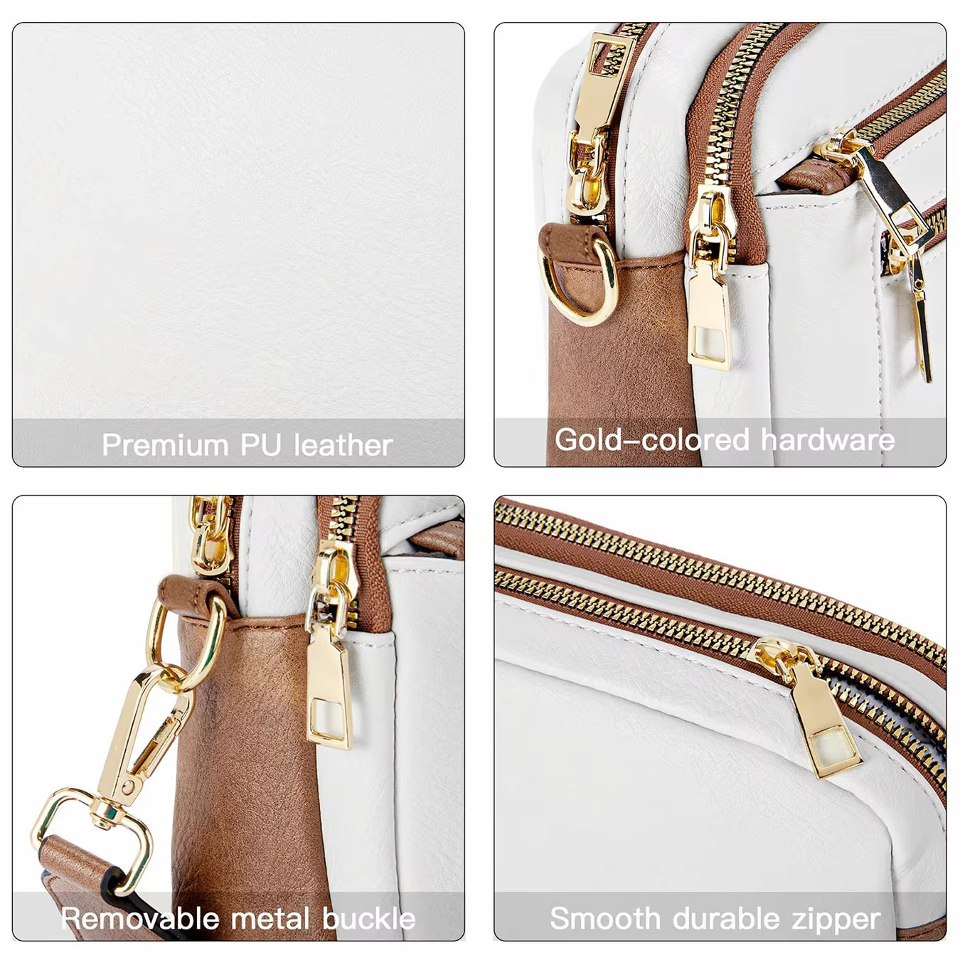 A woman sitting on a balcony railing wearing a stylish crossbody bag with an elegant design, featuring multiple compartments and an adjustable strap, ideal for everyday use.