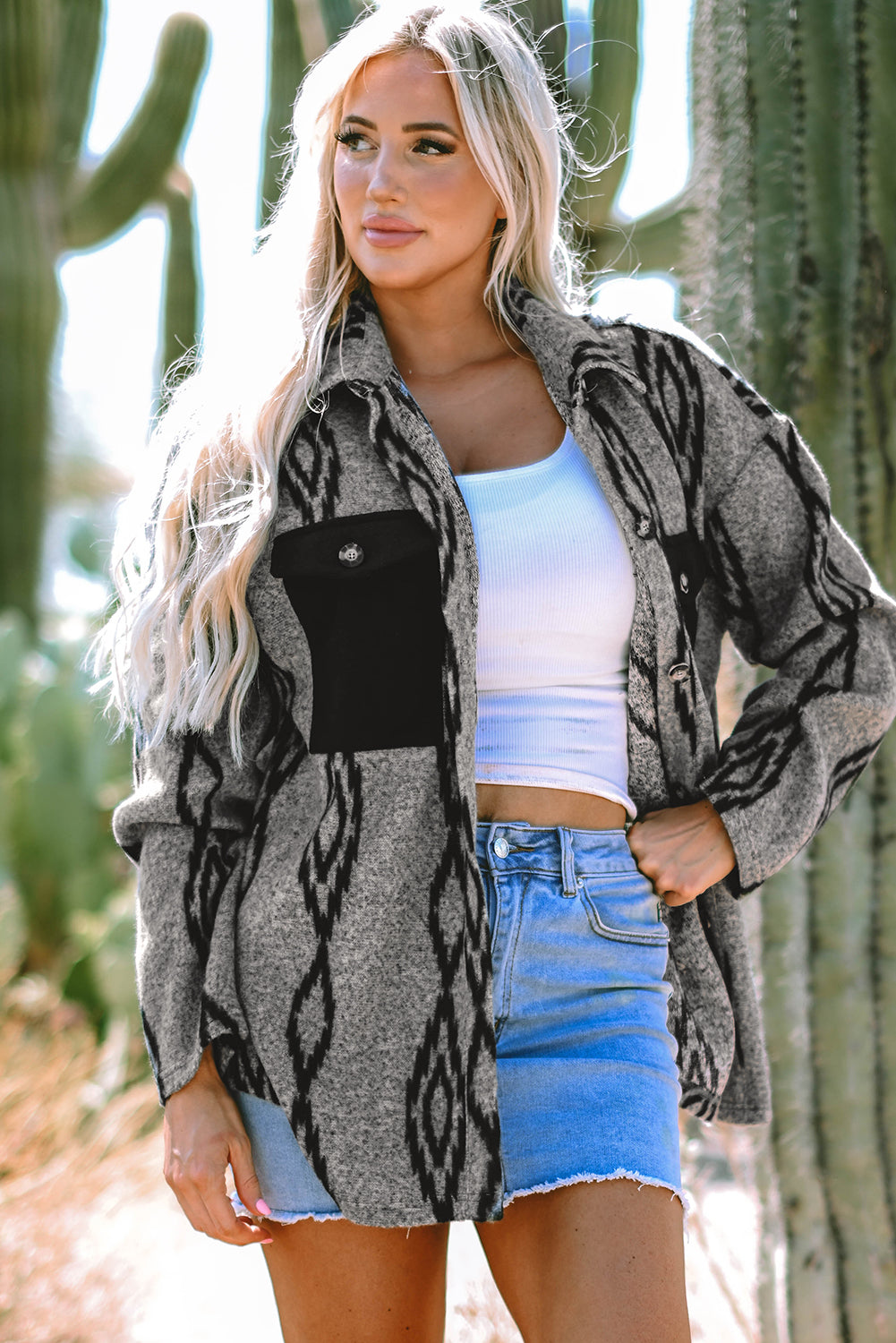 Southwestern - Print Oversized Shirt Jacket