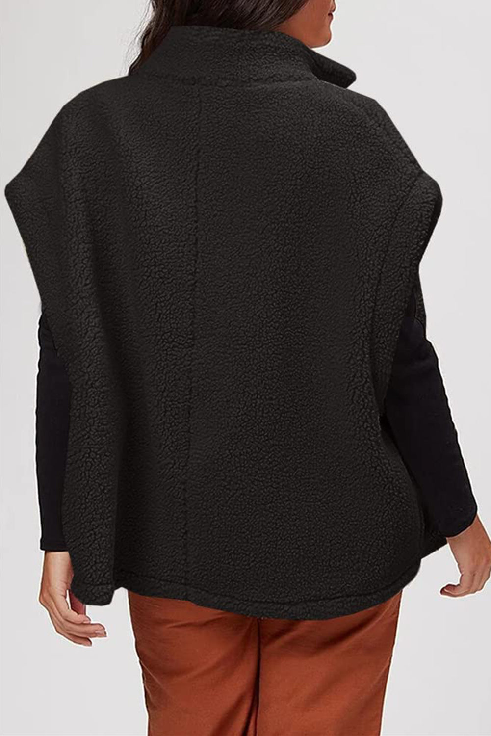 Cozy Sleeveless Sherpa Cape with Button Closure