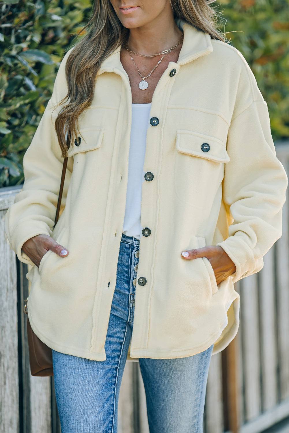 Chic Button-Up Wool-Blend Jacket with Front Pockets