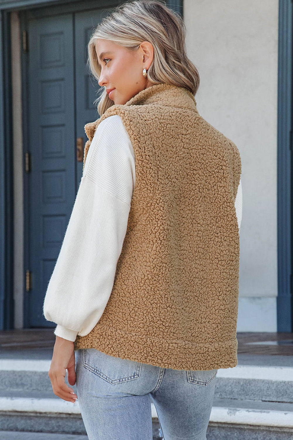 Sherpa Fleece Button-Up Vest