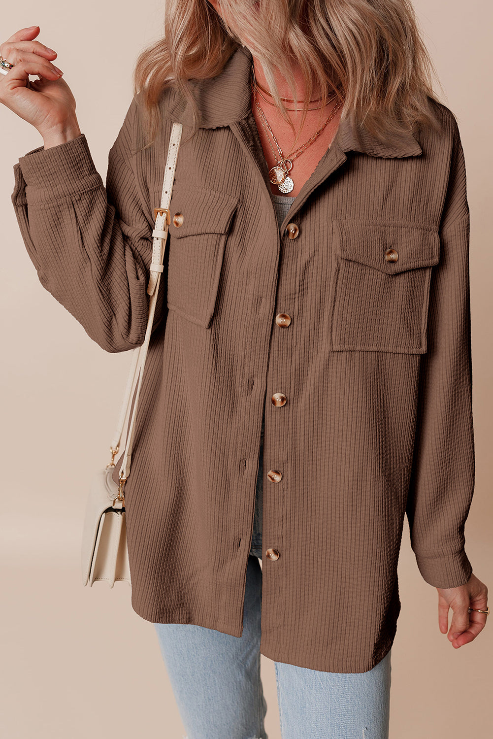 Casual Waffle - Knit Button Up Shacket