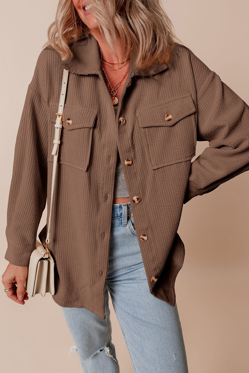 Casual Waffle - Knit Button Up Shacket
