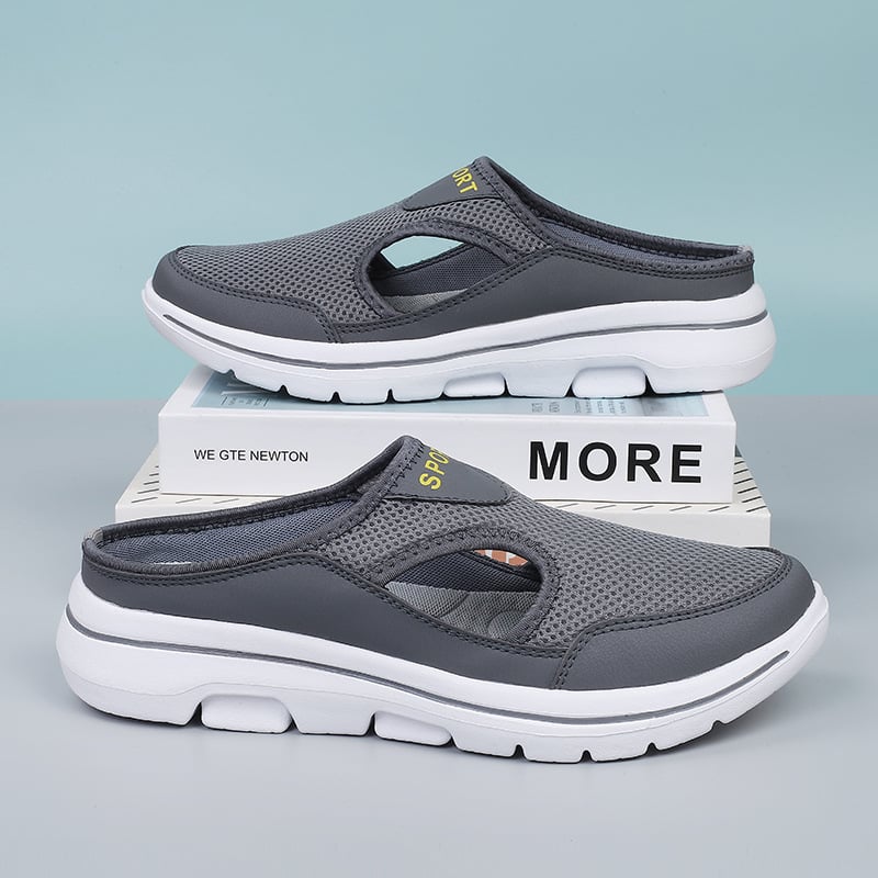 Image showing women's sporty sneakers with a breathable mesh design, featuring an open-toe and slip-on style, perfect for casual wear or active lifestyles.