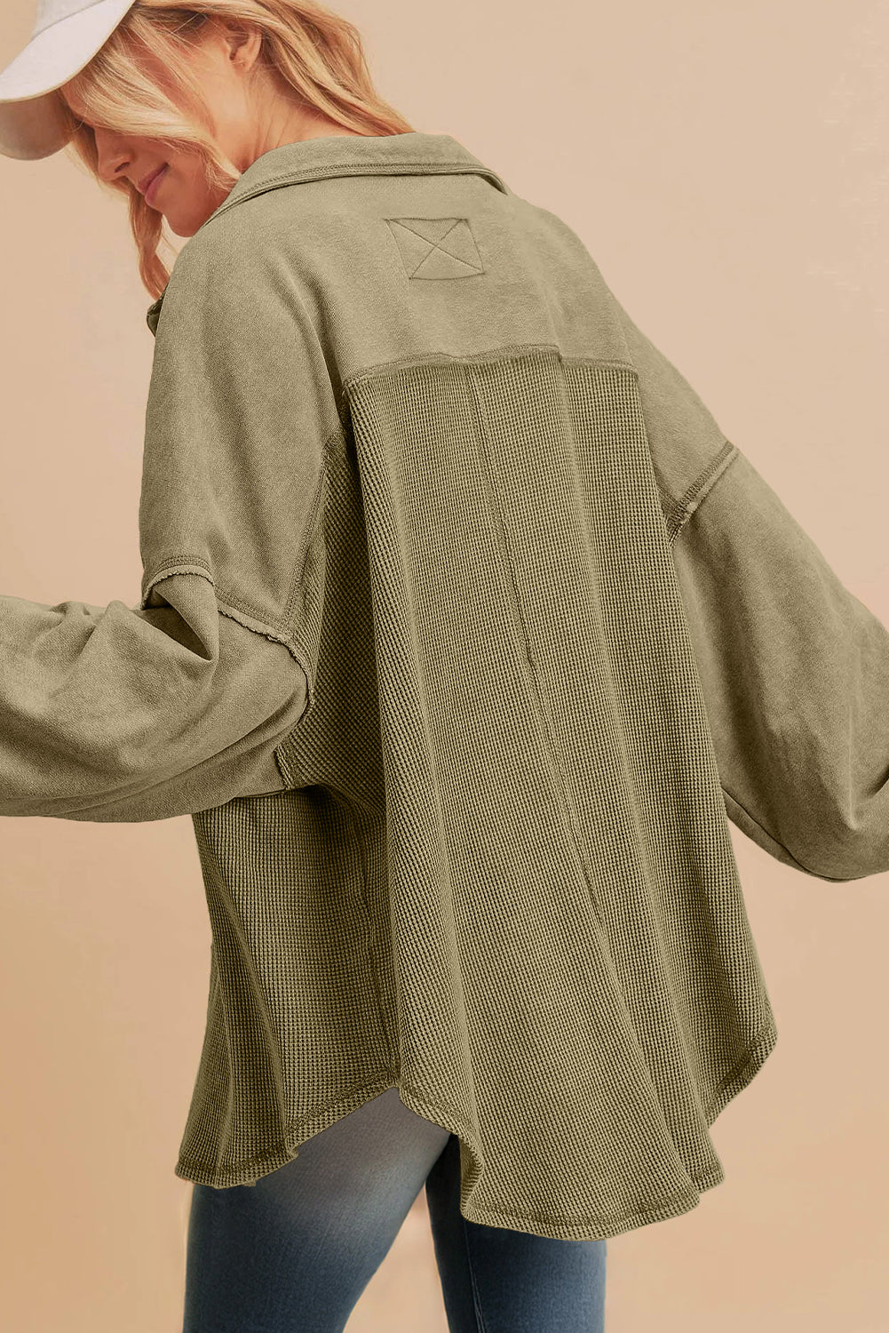 Waffle Knit Patchwork Buttoned Oversized jacket
