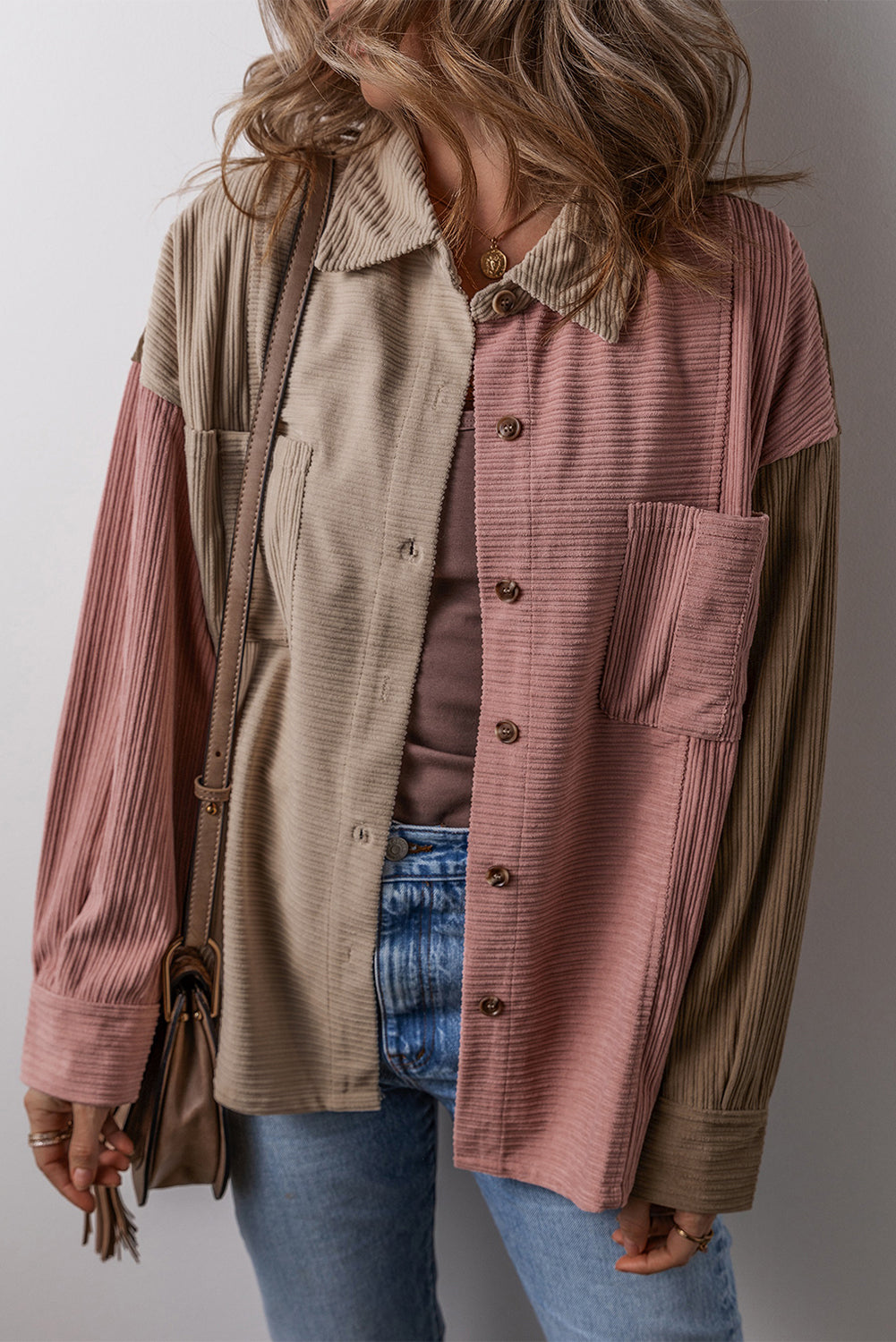 Color Block Oversized Button-Down jacket