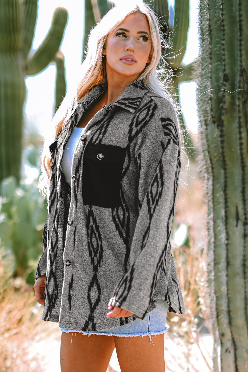 Southwestern - Print Oversized Shirt Jacket