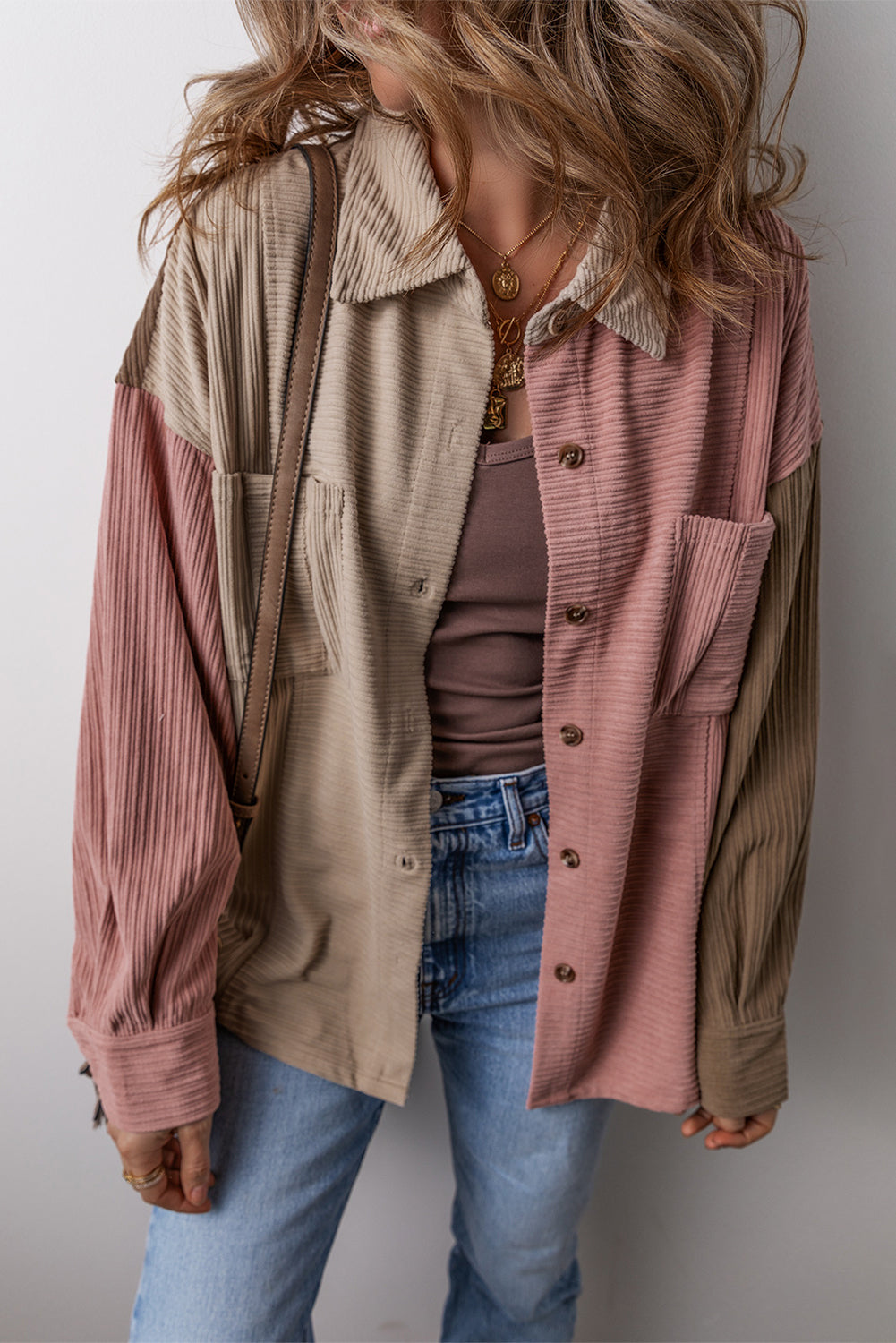 Color Block Oversized Button-Down jacket