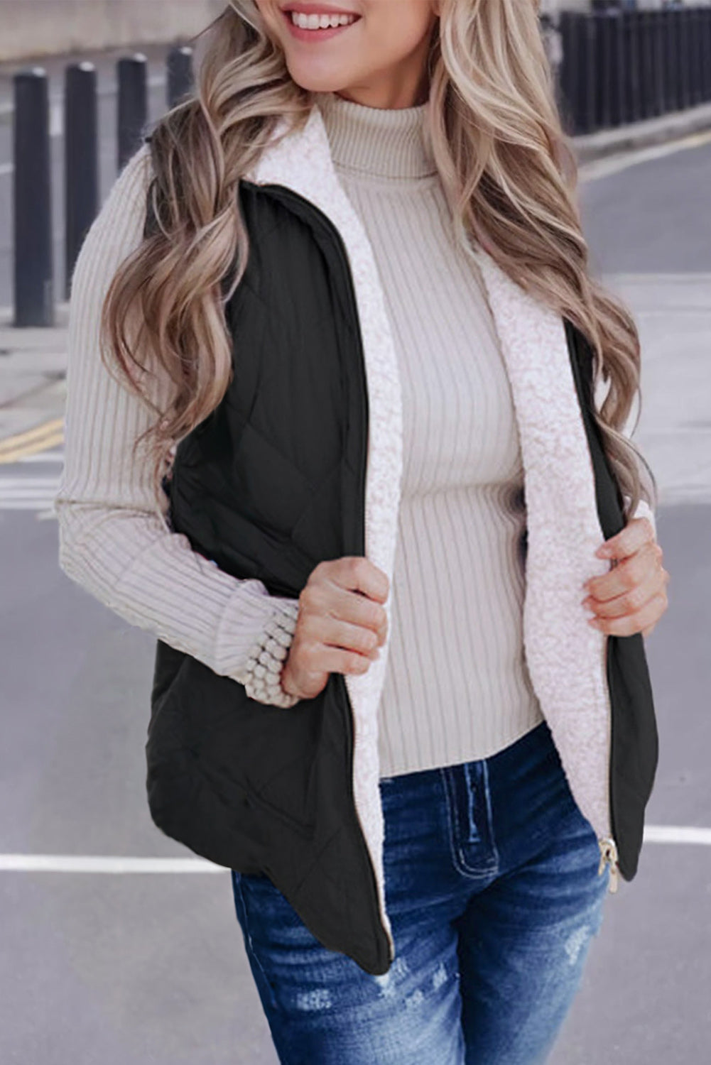 Cozy Sherpa-Lined Sleeveless Vest