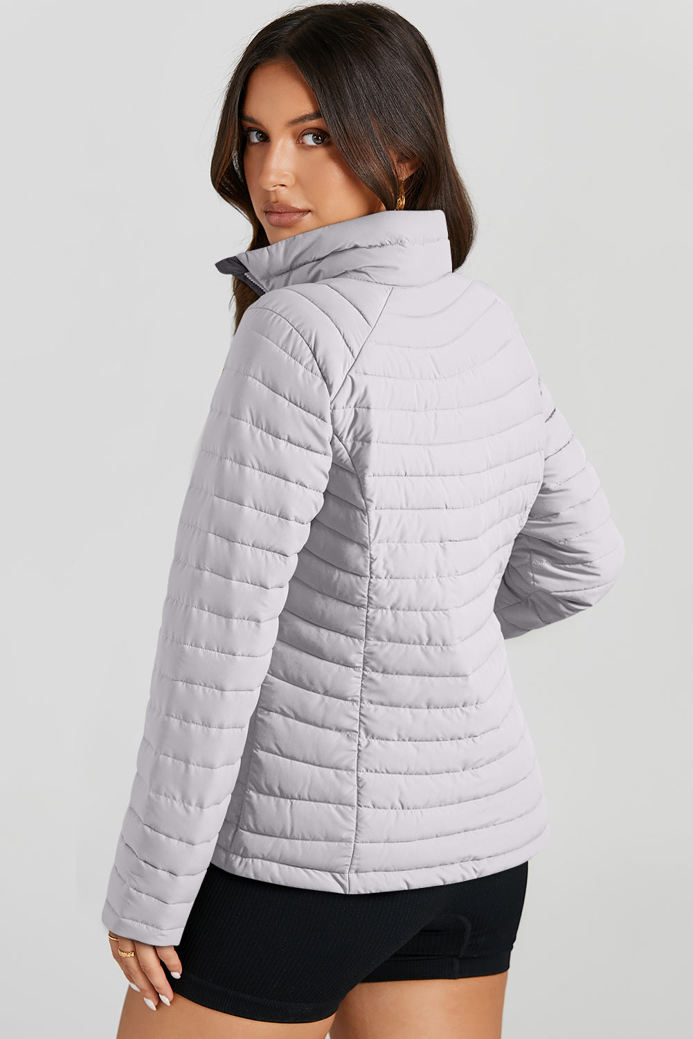 Sporty Puffer Jacket with Zip Closure and Hood