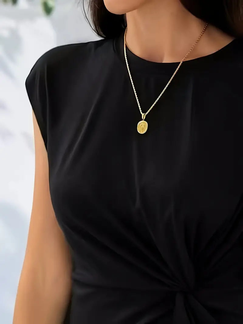 A woman wearing an elegant dress with a flattering ruched design, perfect for both casual outings and formal events. The dress highlights a sophisticated and stylish silhouette, paired with a clutch for a polished look.