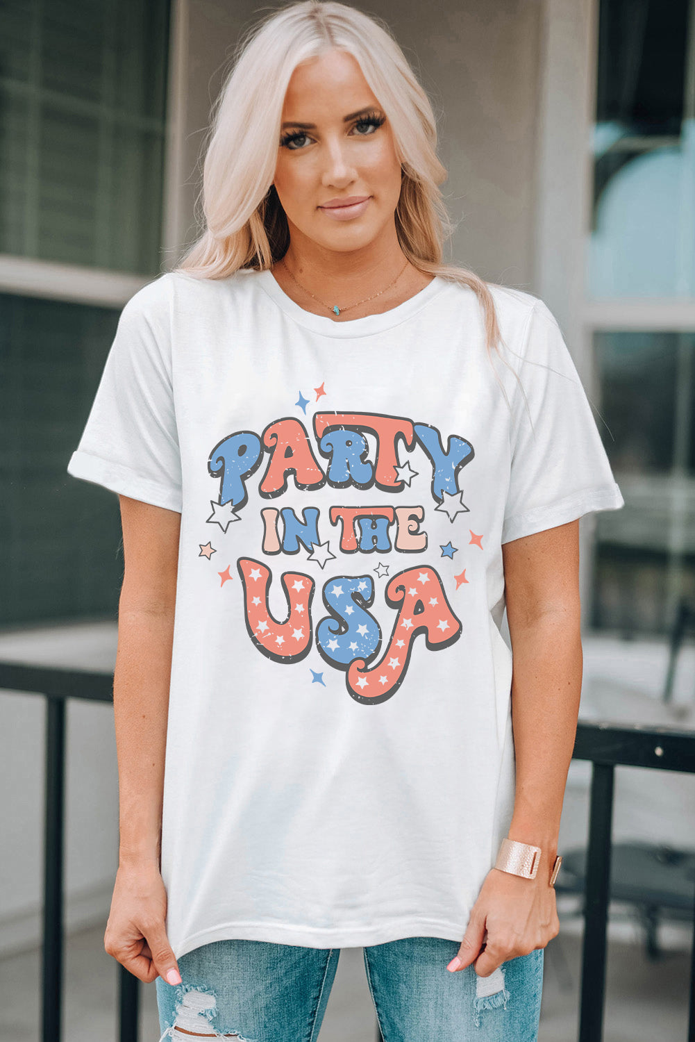 StarWave White Party in the USA Flag Fashion Top