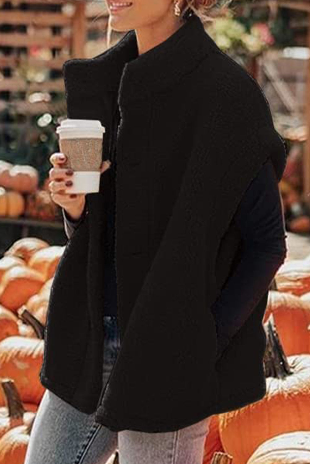 Cozy Sleeveless Sherpa Cape with Button Closure