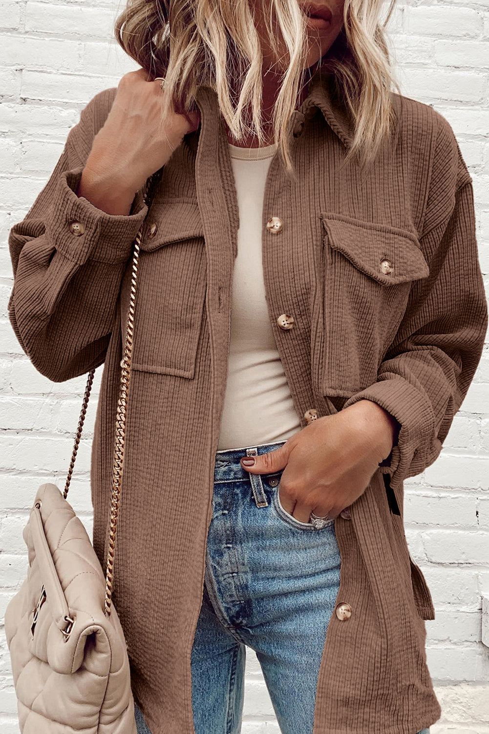 Casual Waffle - Knit Button Up Shacket