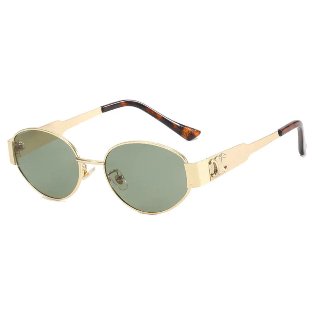 A pair of elegant women's sunglasses with a chic oval frame and stylish detailing, perfect for enhancing any outfit and providing essential UV protection. Designed for a lightweight and comfortable fit, ideal for daily wear or special occasions.