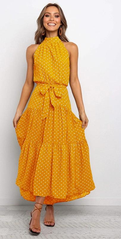 Boho Halter Polka Dot Dress