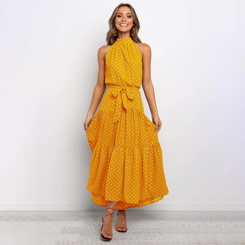 Boho Halter Polka Dot Dress