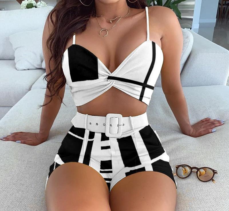 Colorblock Twisted Top & Shorts Set