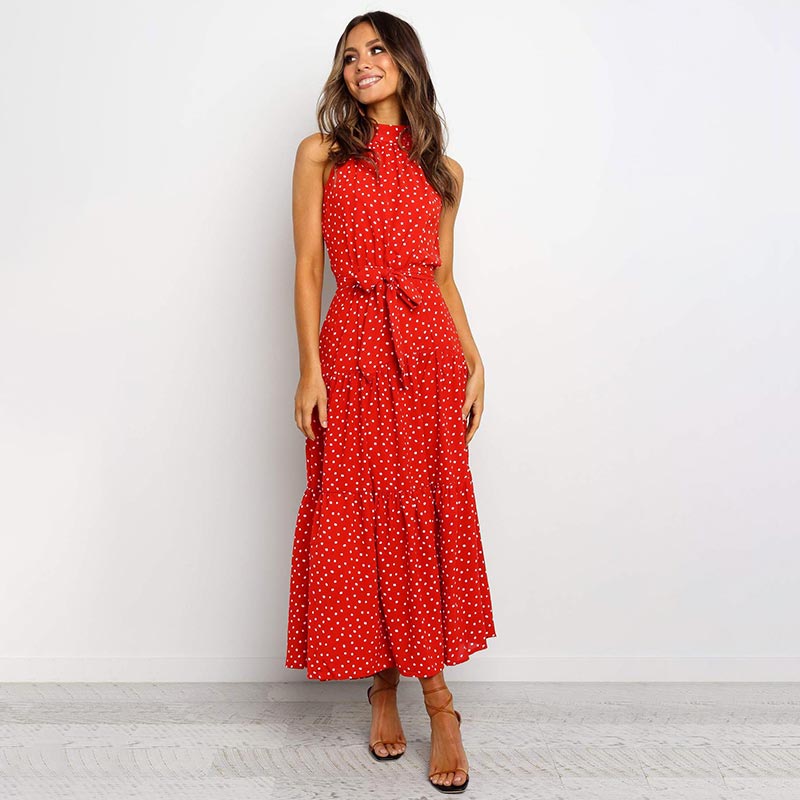 Boho Halter Polka Dot Dress