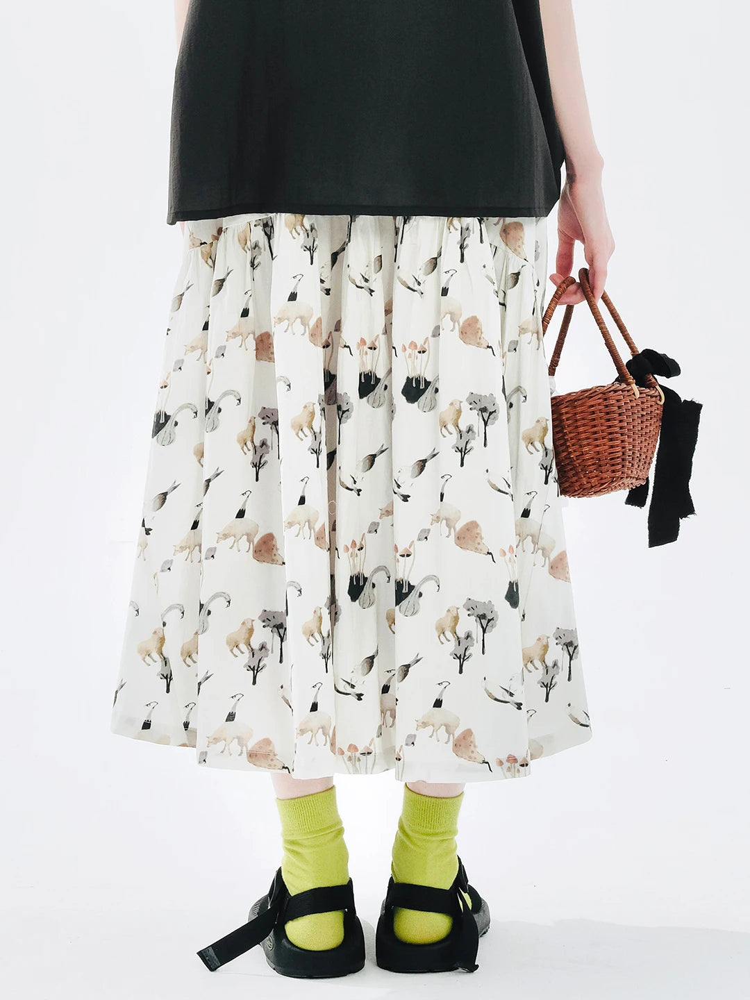 Animal Pattern Elastic Waist Splicing Skirt by Urban Essence