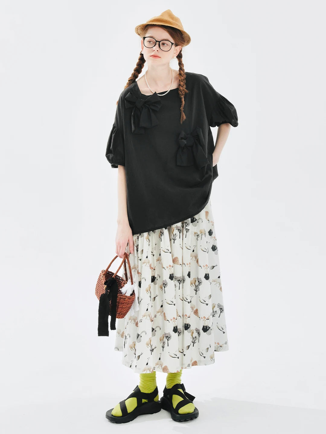 Animal Pattern Elastic Waist Splicing Skirt by Urban Essence