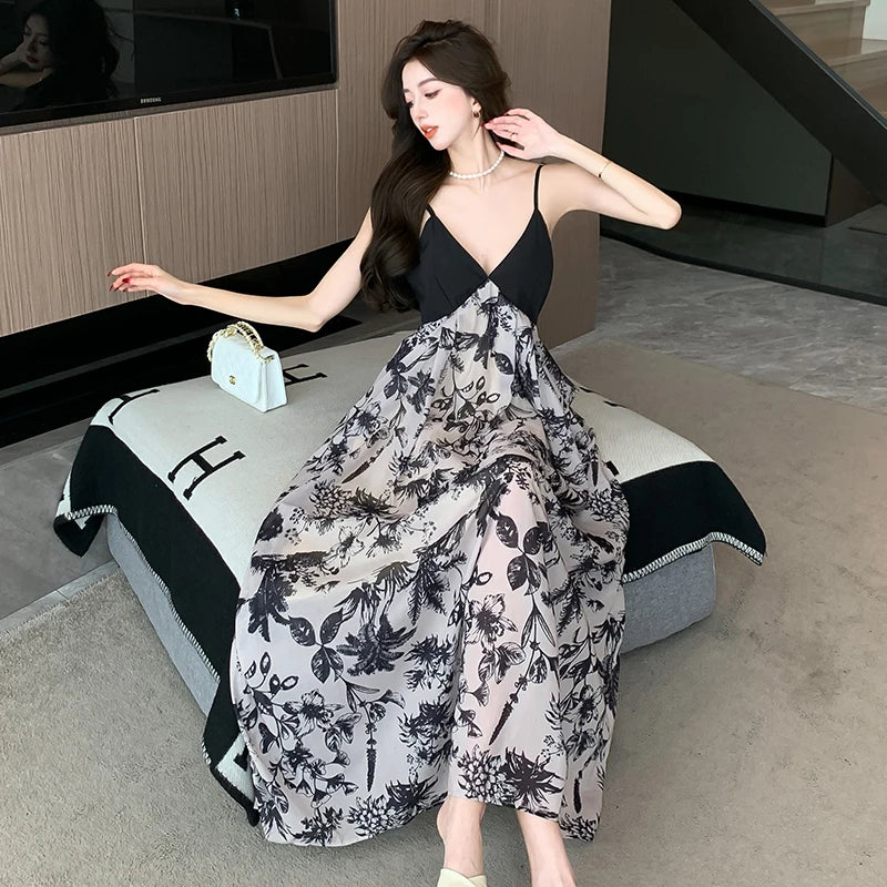 Elegant Vintage Print Long Dress
