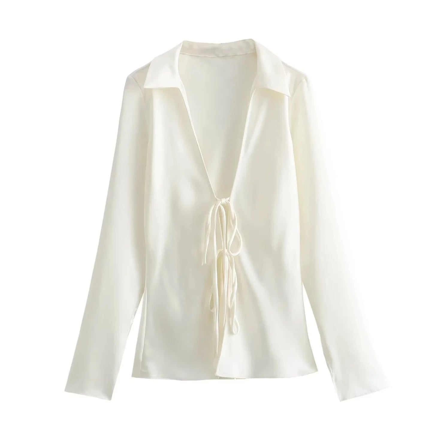 Traluna Women's Elegant Satin Lapel Blouse