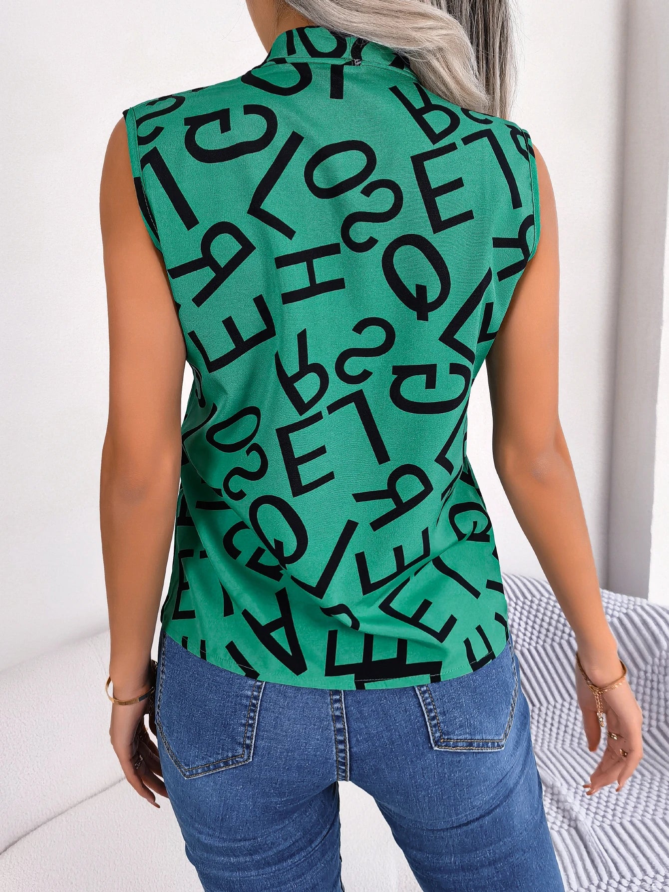Casual Letter Print Chiffon Blouse