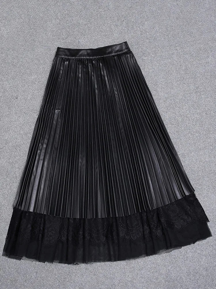 Vintage Women Long Genuine Leather Skirt from Ethereal Grace