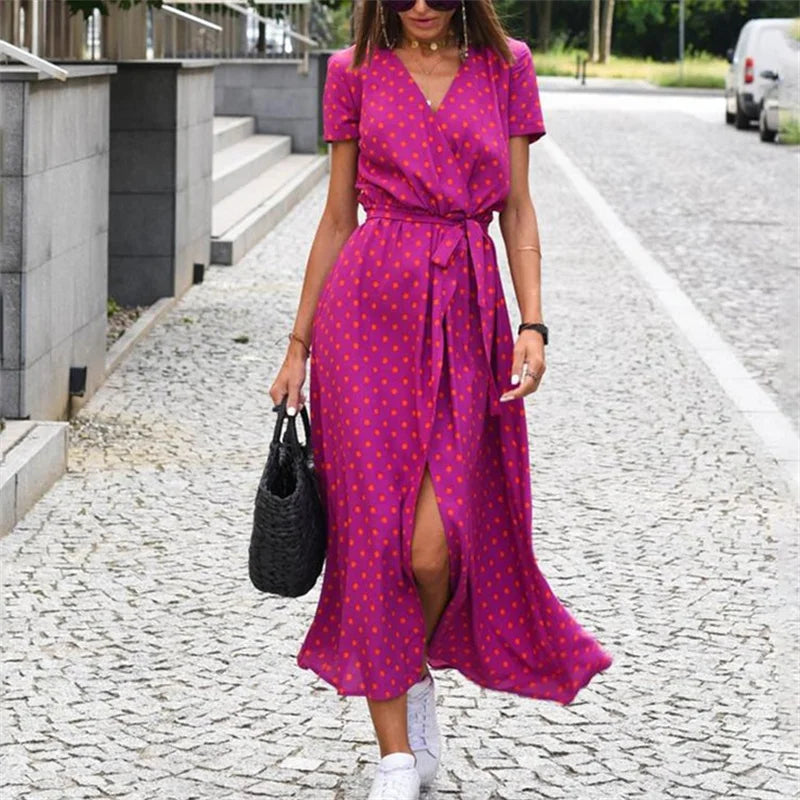 Women Split Hem Lace Up Dress