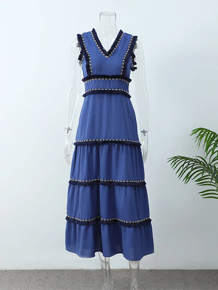 Elegant Sleeveless Tassel Dress