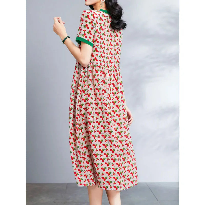 Summer Spliced Color Crew Neck Dress by EleganceFusion