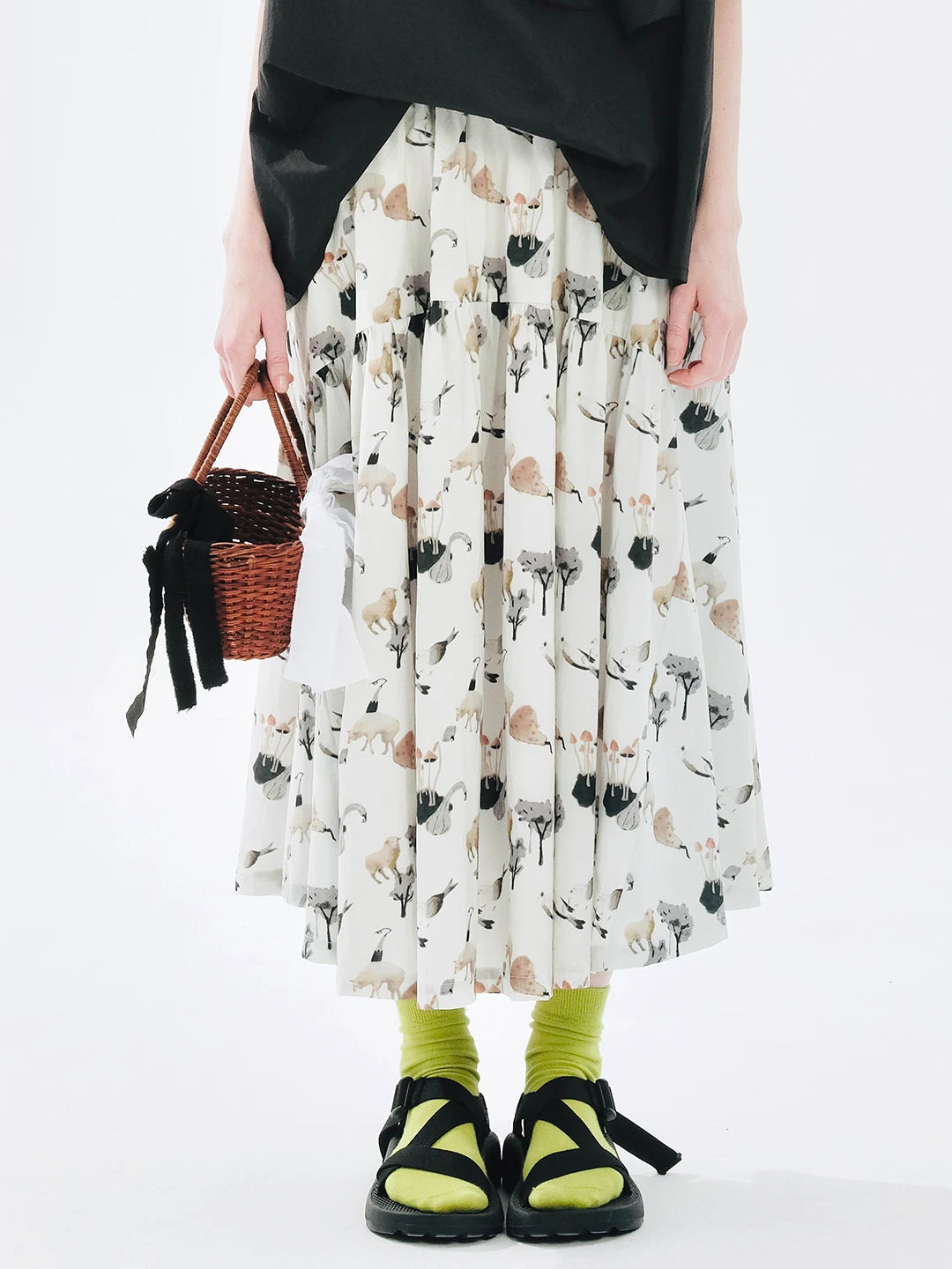 Animal Pattern Elastic Waist Splicing Skirt by Urban Essence