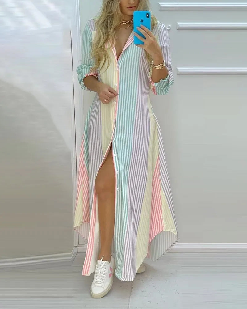 VividCharm Spring and Summer Shirt Long Skirt Dress for Women