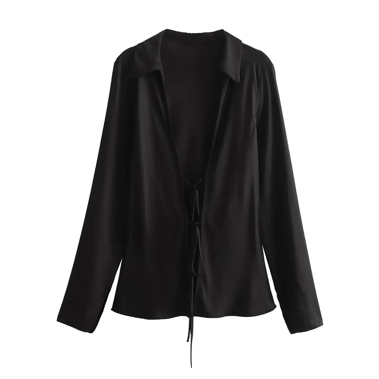 Traluna Women's Elegant Satin Lapel Blouse