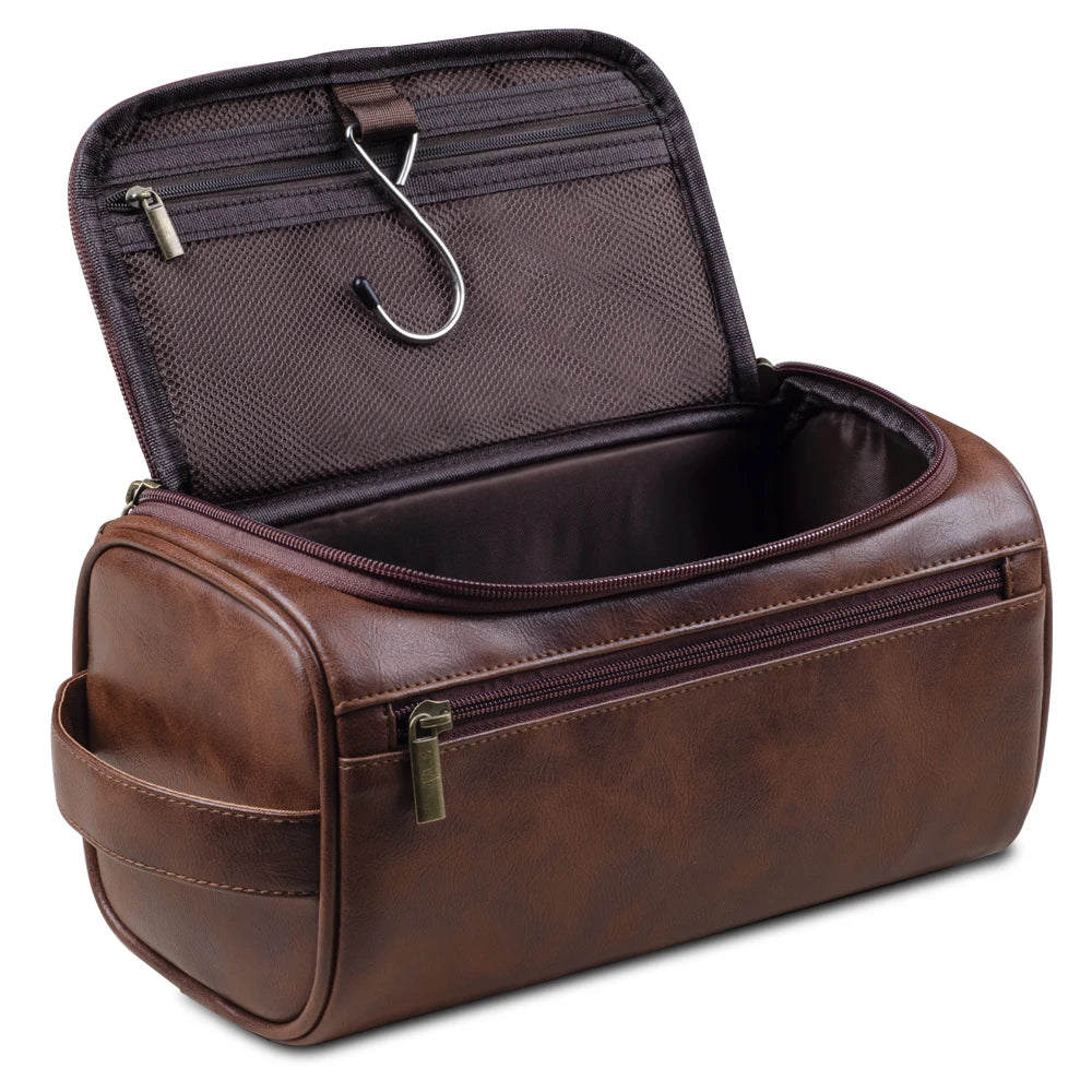 Stylish and compact toiletry bag with a durable design, featuring multiple zippers and a convenient handle for easy carrying, ideal for organizing essentials during travel.