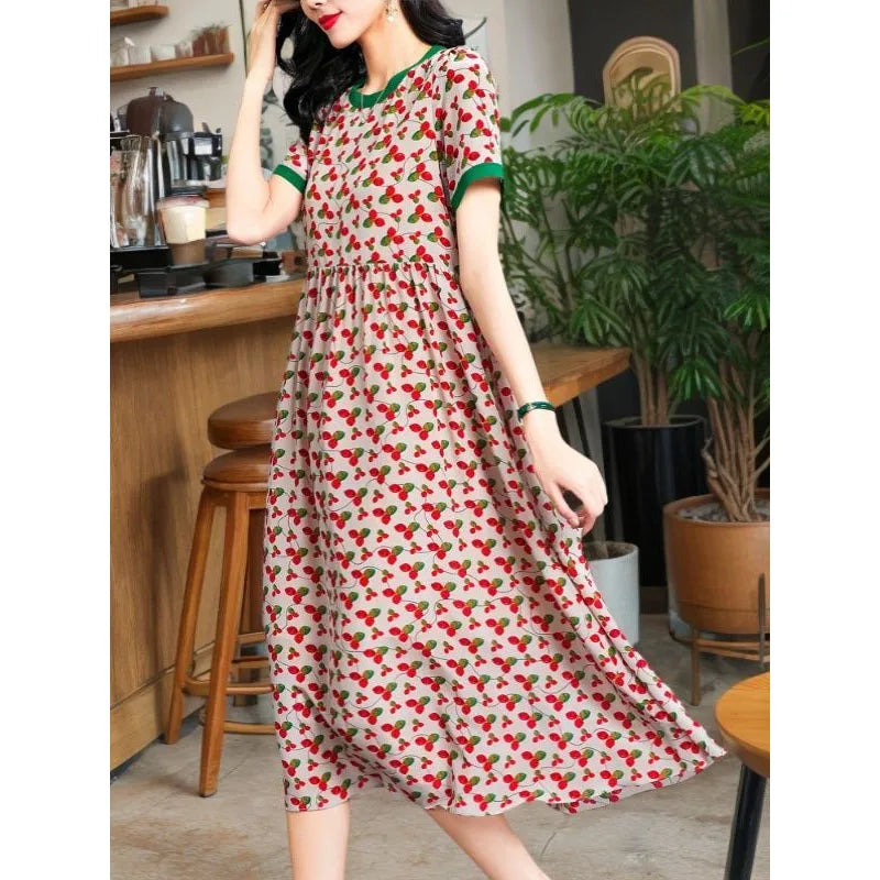 Summer Spliced Color Crew Neck Dress by EleganceFusion