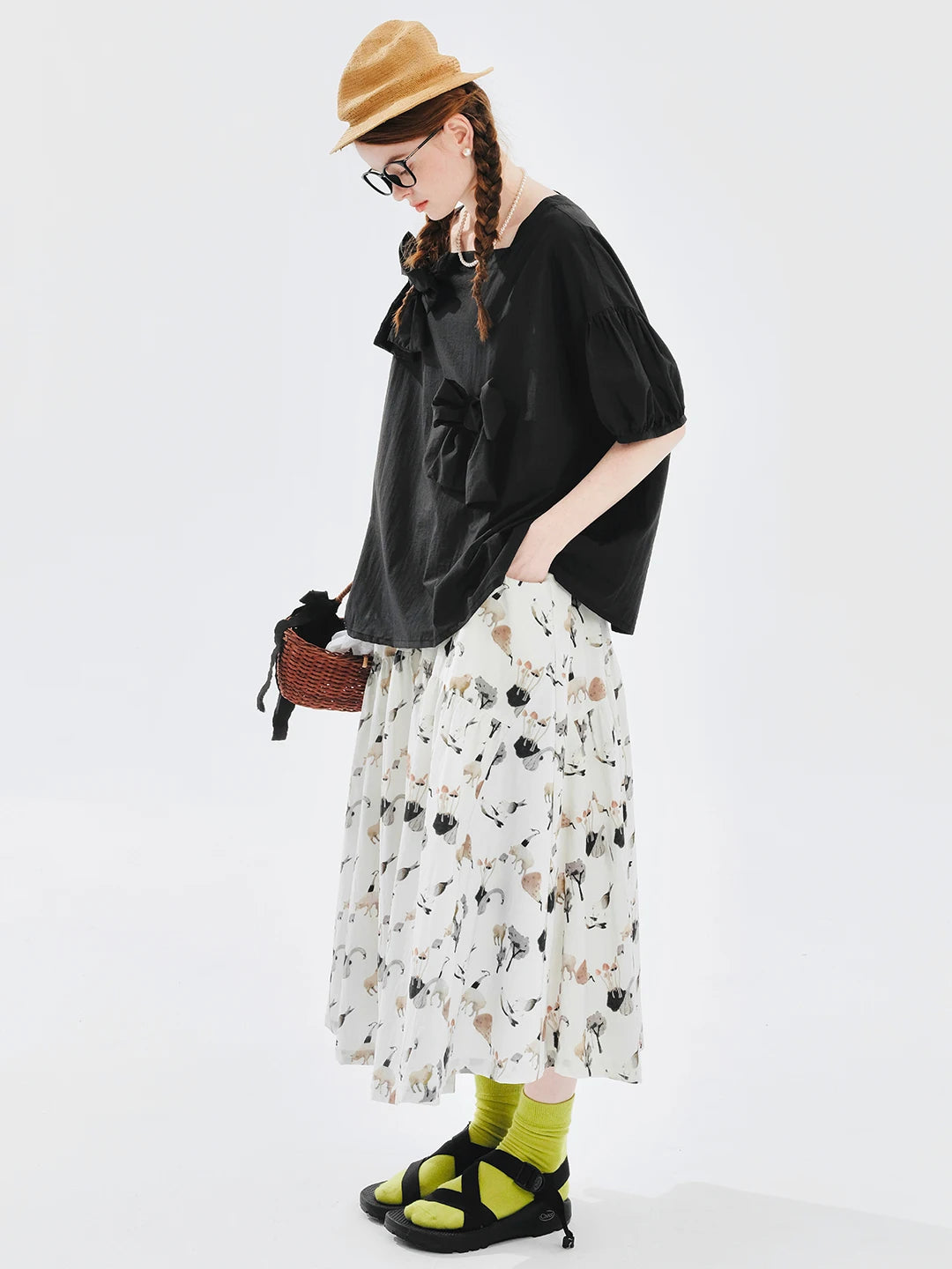 Animal Pattern Elastic Waist Splicing Skirt by Urban Essence
