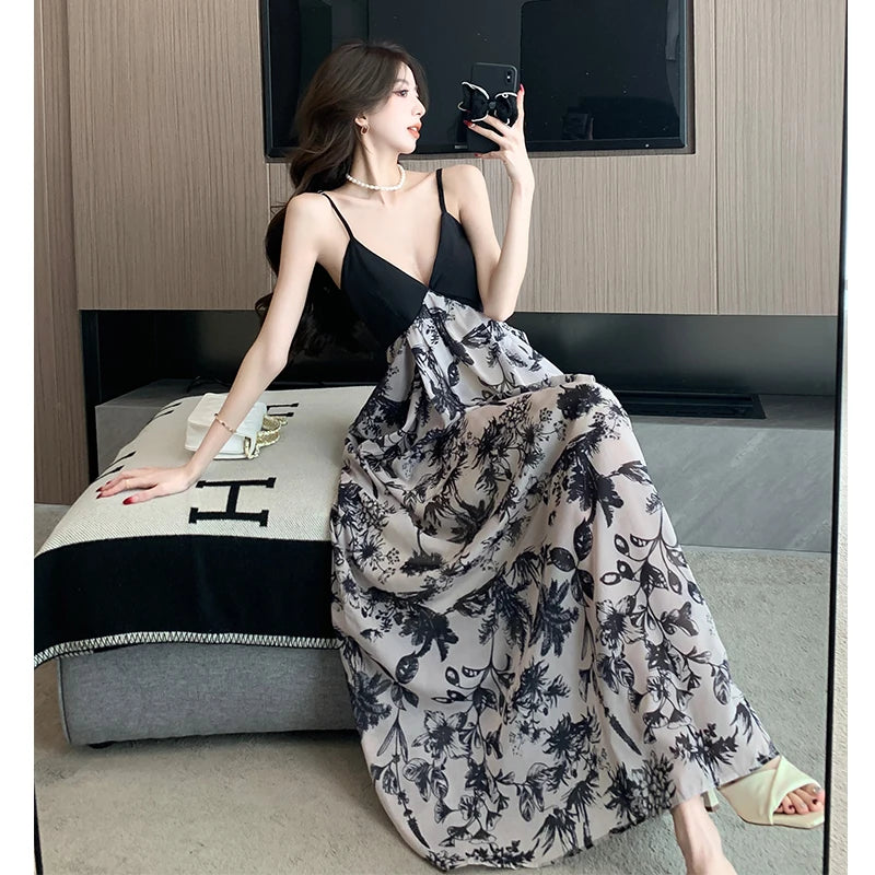 Elegant Vintage Print Long Dress