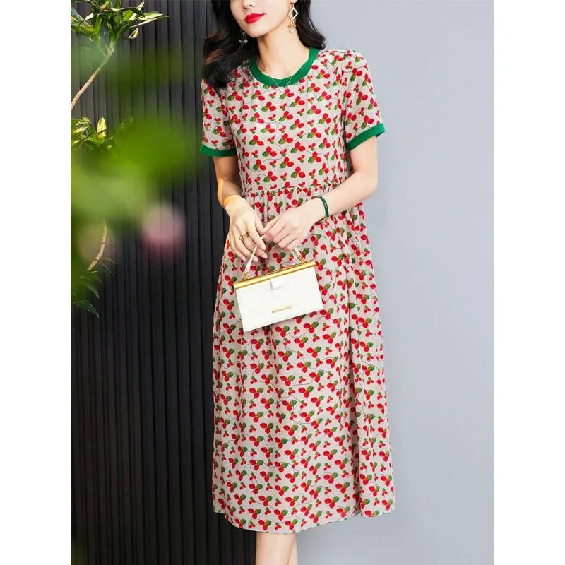 Summer Spliced Color Crew Neck Dress by EleganceFusion