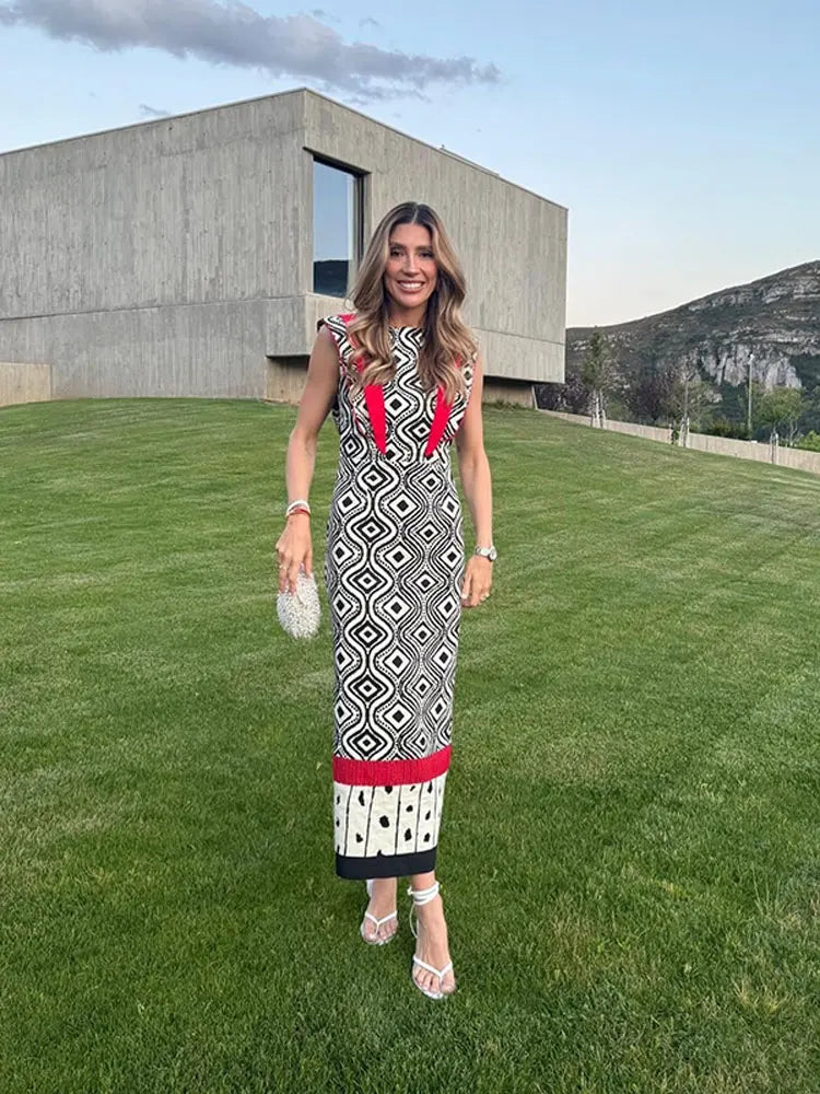 Fashion Contrast Print Slim Dress