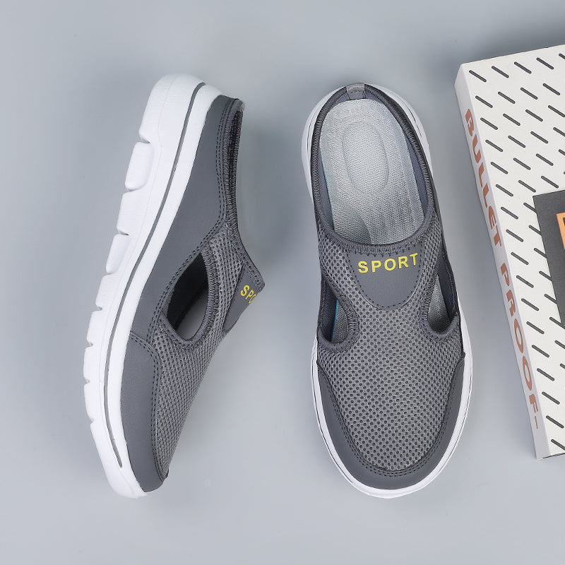 Image showing women's sporty sneakers with a breathable mesh design, featuring an open-toe and slip-on style, perfect for casual wear or active lifestyles.