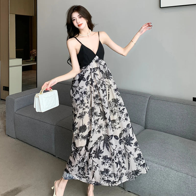 Elegant Vintage Print Long Dress